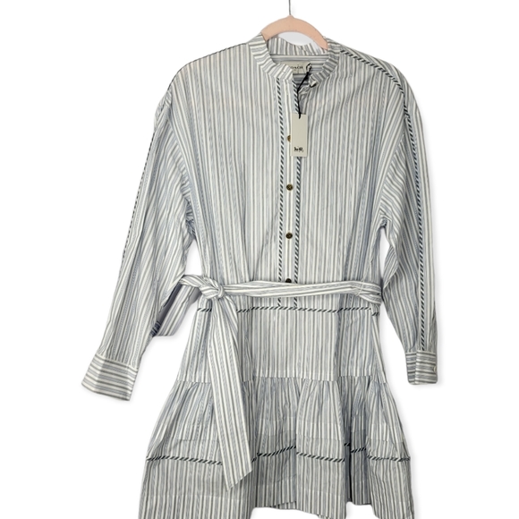 NWT Coach 1941 prairie Boho blue white striped shirt Dress ruffle SZ 8 - Picture 5 of 8